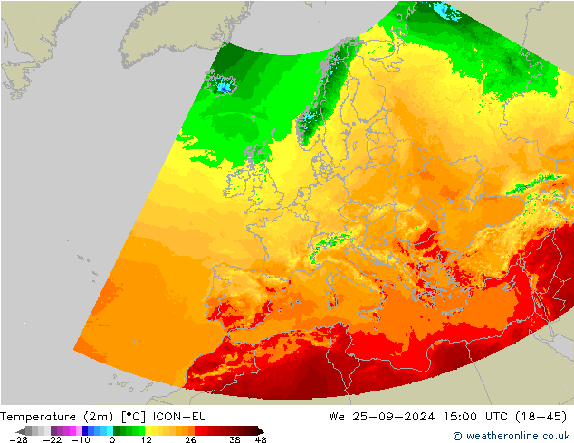 Temperature (2m) ICON-EU We 25.09.2024 15 UTC