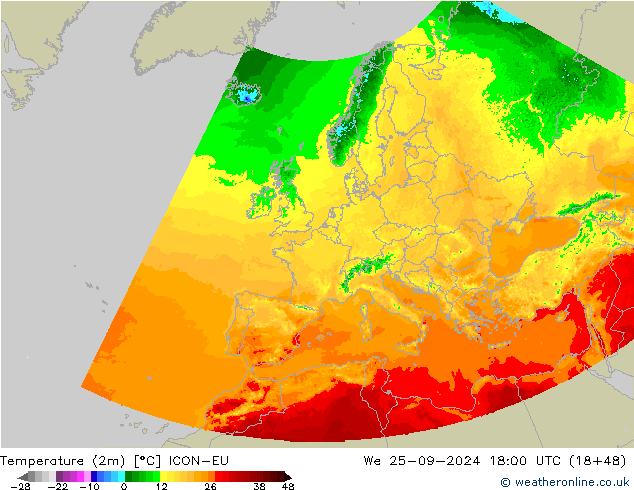 température (2m) ICON-EU mer 25.09.2024 18 UTC