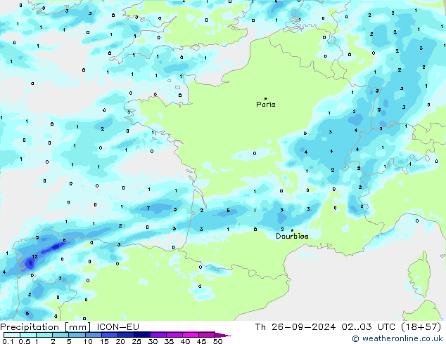 Précipitation ICON-EU jeu 26.09.2024 03 UTC