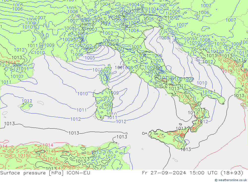 pression de l'air ICON-EU ven 27.09.2024 15 UTC