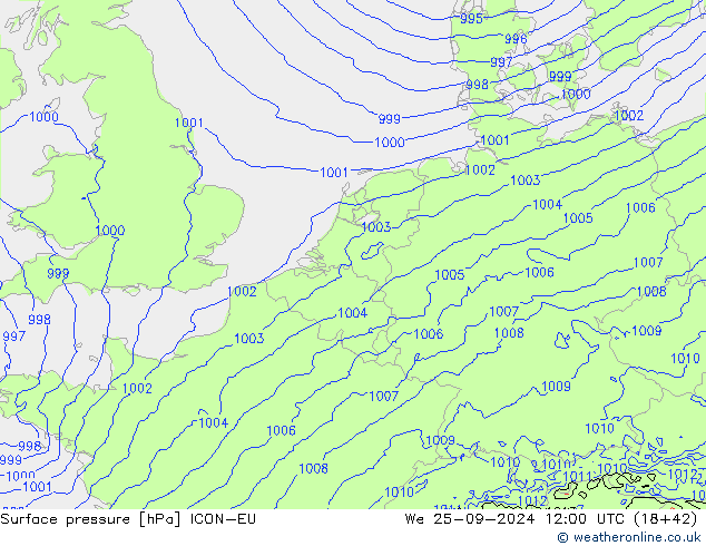 Surface pressure ICON-EU We 25.09.2024 12 UTC