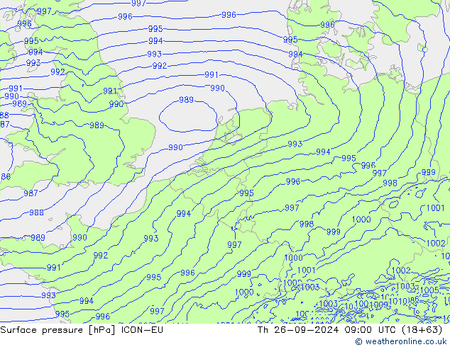 Luchtdruk (Grond) ICON-EU do 26.09.2024 09 UTC