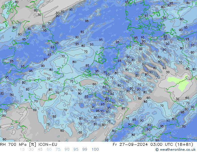 RH 700 hPa ICON-EU  27.09.2024 03 UTC