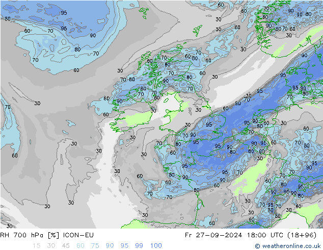 RH 700 hPa ICON-EU Pá 27.09.2024 18 UTC