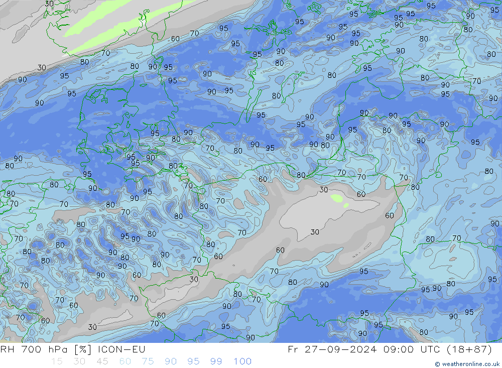 Humidité rel. 700 hPa ICON-EU ven 27.09.2024 09 UTC