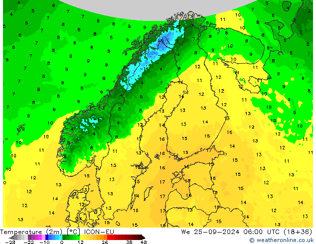 Temperatuurkaart (2m) ICON-EU wo 25.09.2024 06 UTC