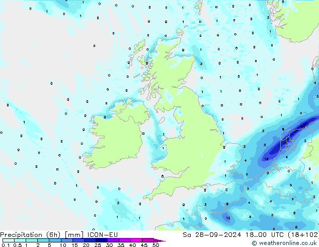 Precipitação (6h) ICON-EU Sáb 28.09.2024 00 UTC