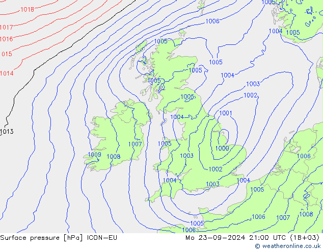 Luchtdruk (Grond) ICON-EU ma 23.09.2024 21 UTC