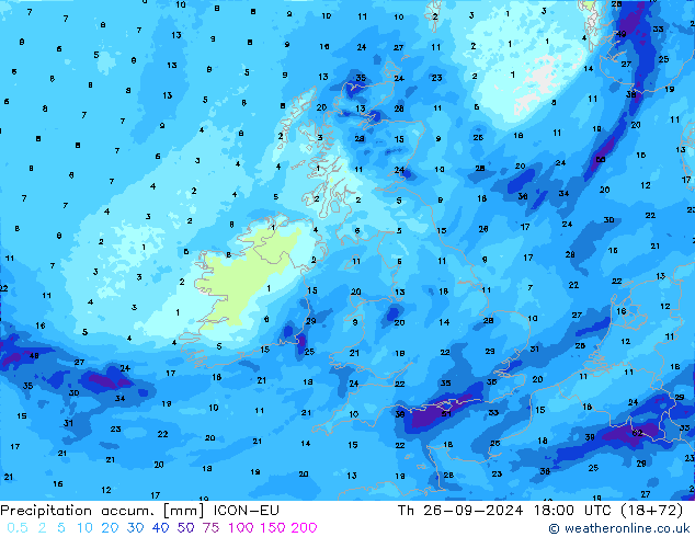 Toplam Yağış ICON-EU Per 26.09.2024 18 UTC