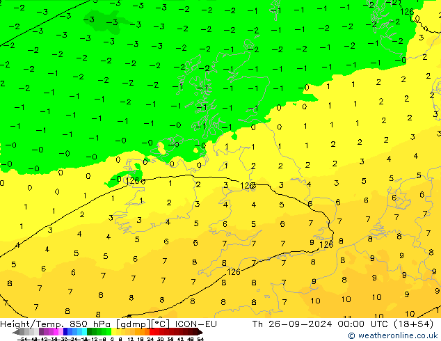 Height/Temp. 850 hPa ICON-EU Th 26.09.2024 00 UTC