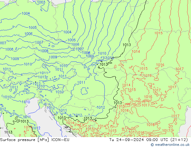 Pressione al suolo ICON-EU mar 24.09.2024 09 UTC