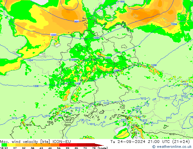 Max. wind velocity ICON-EU Ter 24.09.2024 21 UTC