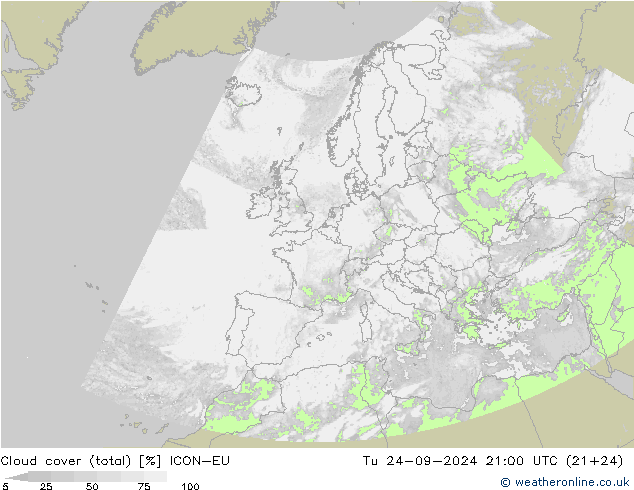 Bewolking (Totaal) ICON-EU di 24.09.2024 21 UTC