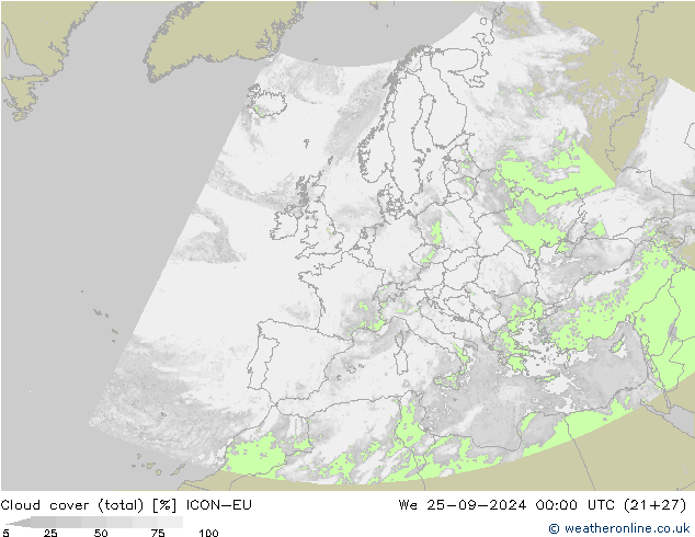 облака (сумма) ICON-EU ср 25.09.2024 00 UTC