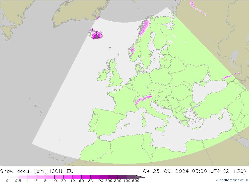 Snow accu. ICON-EU Qua 25.09.2024 03 UTC