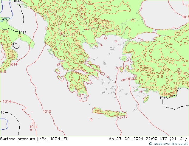 Atmosférický tlak ICON-EU Po 23.09.2024 22 UTC