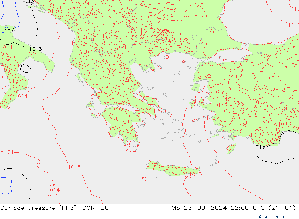 pression de l'air ICON-EU lun 23.09.2024 22 UTC