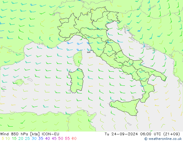 wiatr 850 hPa ICON-EU wto. 24.09.2024 06 UTC