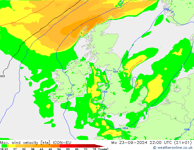 Max. wind velocity ICON-EU Seg 23.09.2024 22 UTC