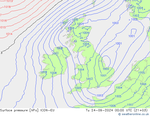 Surface pressure ICON-EU Tu 24.09.2024 00 UTC