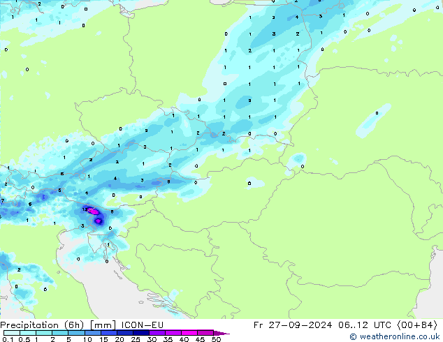 Yağış (6h) ICON-EU Cu 27.09.2024 12 UTC