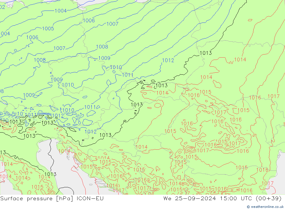 Surface pressure ICON-EU We 25.09.2024 15 UTC