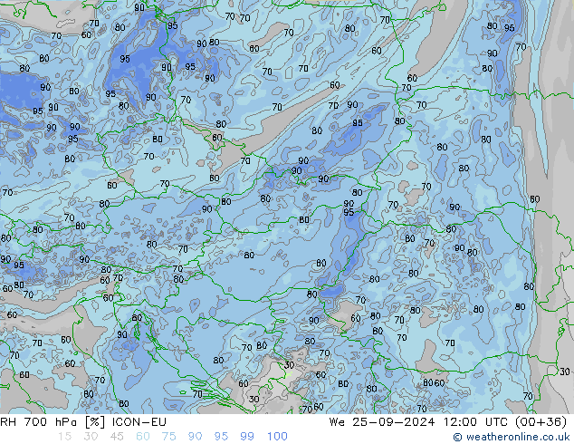 RH 700 hPa ICON-EU We 25.09.2024 12 UTC