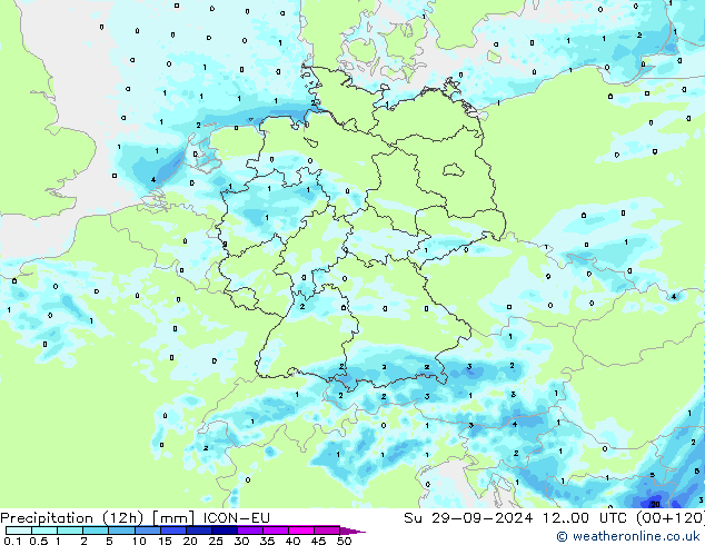 Precipitation (12h) ICON-EU Su 29.09.2024 00 UTC