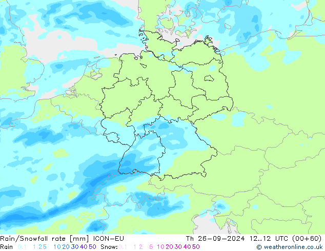 Rain/Snowfall rate ICON-EU gio 26.09.2024 12 UTC