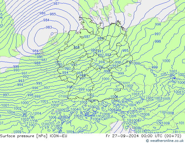 Surface pressure ICON-EU Fr 27.09.2024 00 UTC