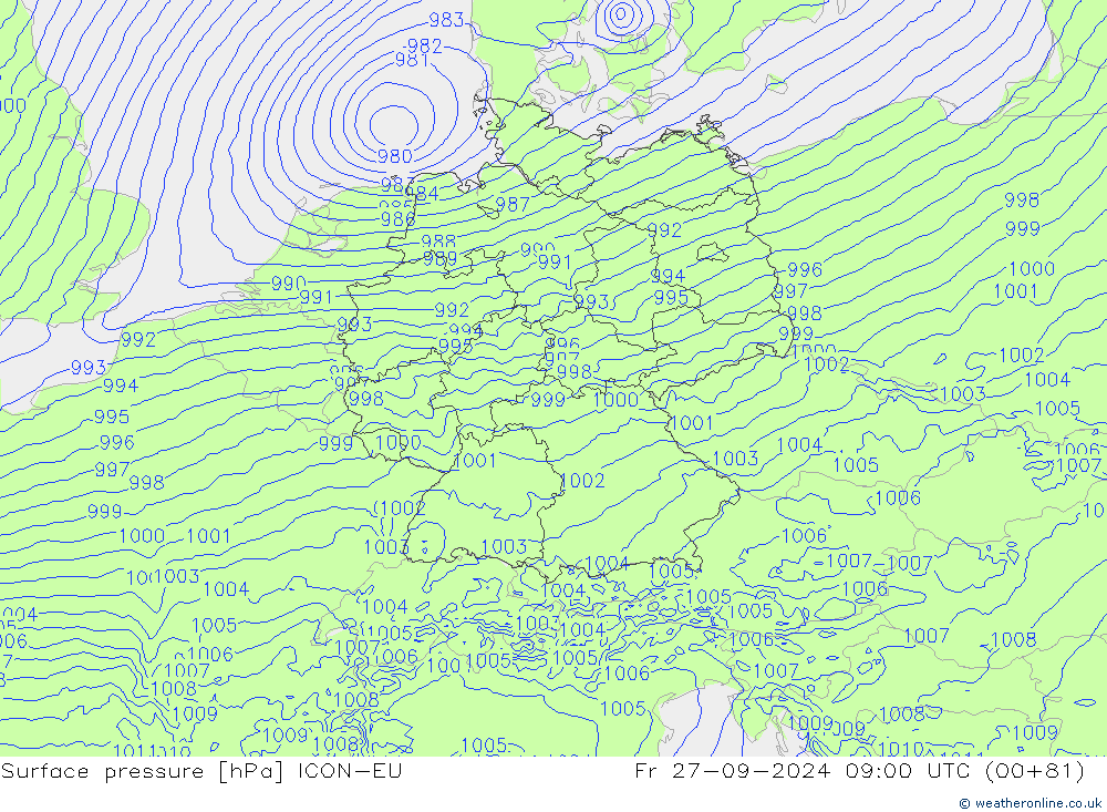 Yer basıncı ICON-EU Cu 27.09.2024 09 UTC