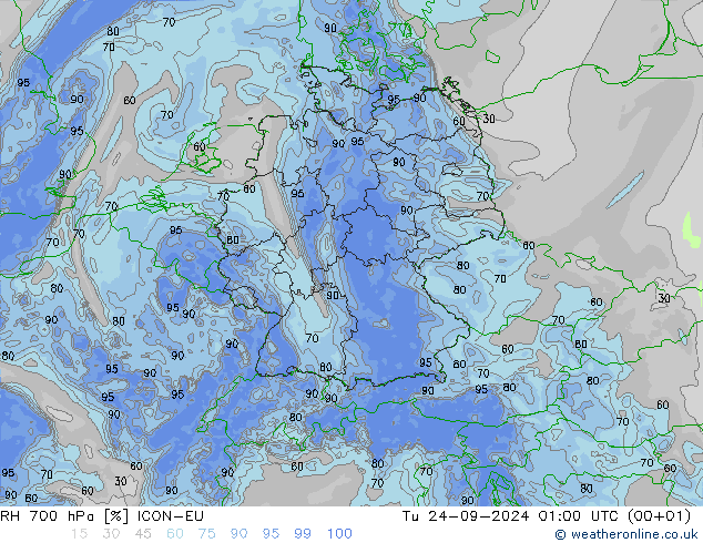 RH 700 hPa ICON-EU mar 24.09.2024 01 UTC