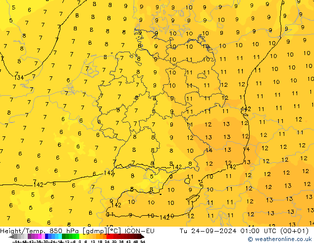 Height/Temp. 850 hPa ICON-EU mar 24.09.2024 01 UTC