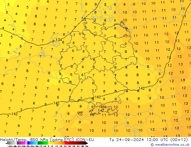 Height/Temp. 850 hPa ICON-EU Di 24.09.2024 12 UTC