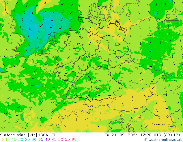 Vent 10 m ICON-EU mar 24.09.2024 12 UTC