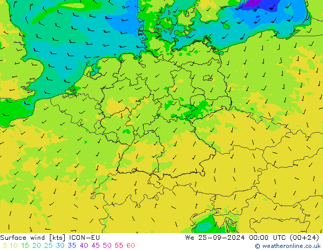 Surface wind ICON-EU St 25.09.2024 00 UTC