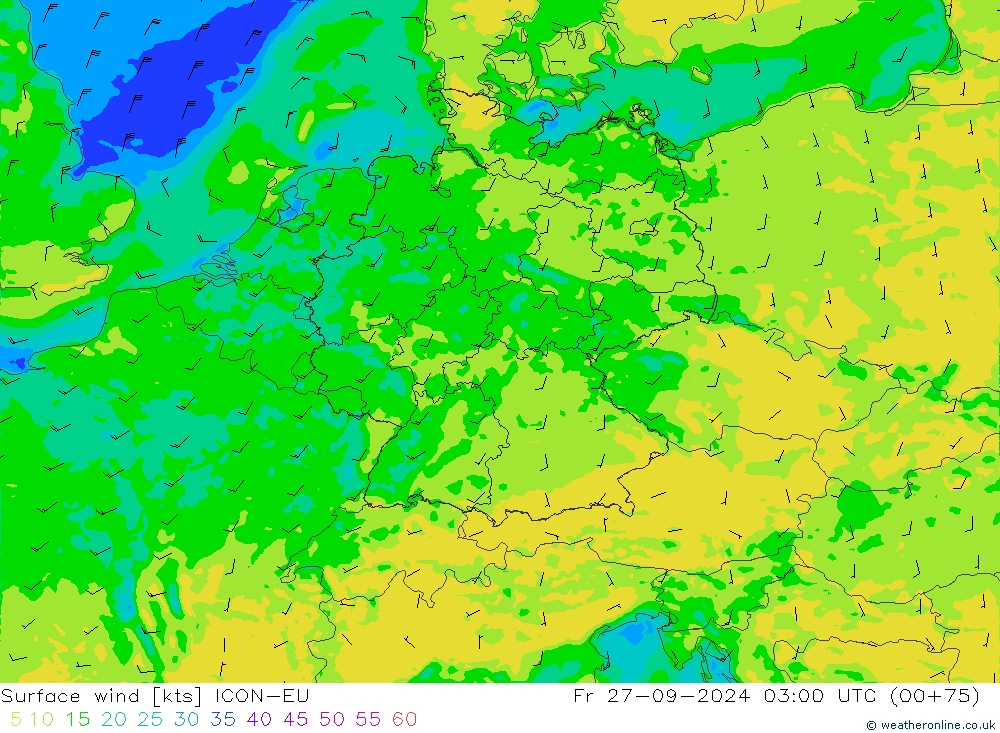 Vent 10 m ICON-EU ven 27.09.2024 03 UTC