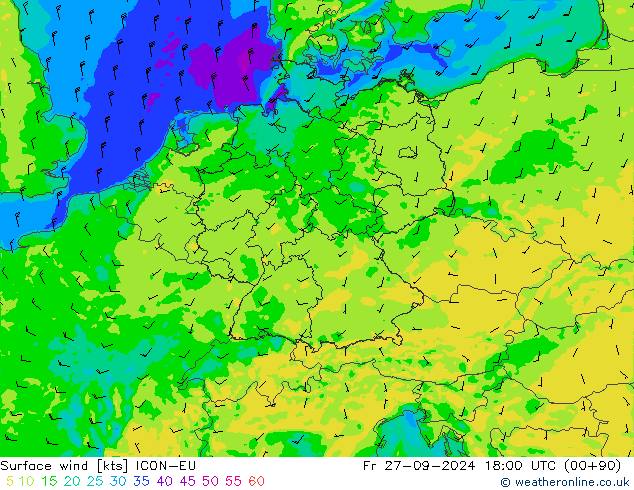 Vento 10 m ICON-EU Sex 27.09.2024 18 UTC