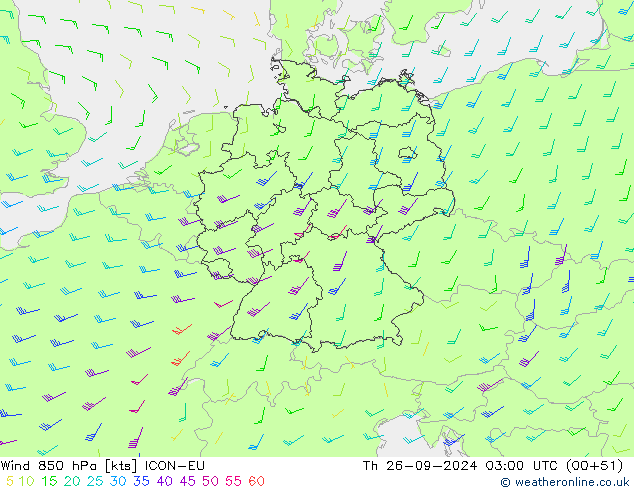 Vento 850 hPa ICON-EU gio 26.09.2024 03 UTC