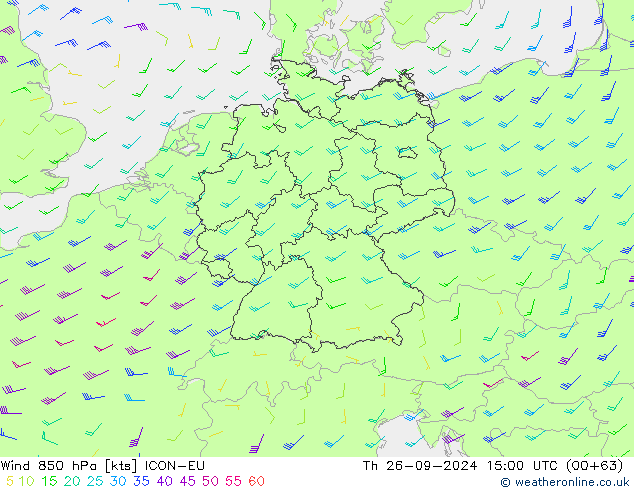 ветер 850 гПа ICON-EU чт 26.09.2024 15 UTC