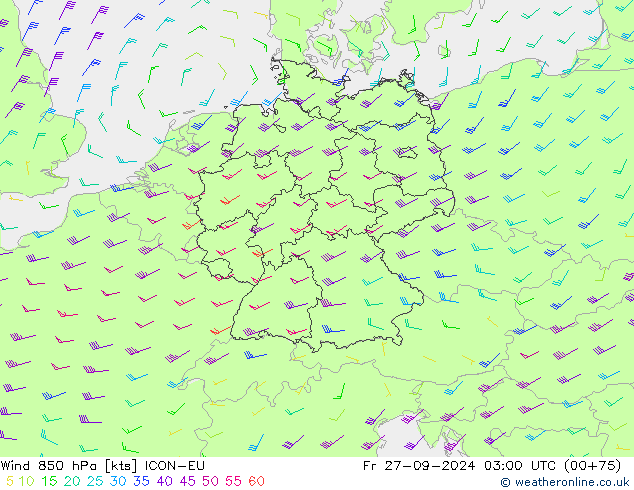 Wind 850 hPa ICON-EU Fr 27.09.2024 03 UTC