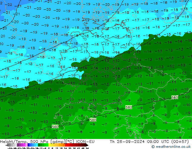 Height/Temp. 500 hPa ICON-EU Do 26.09.2024 09 UTC