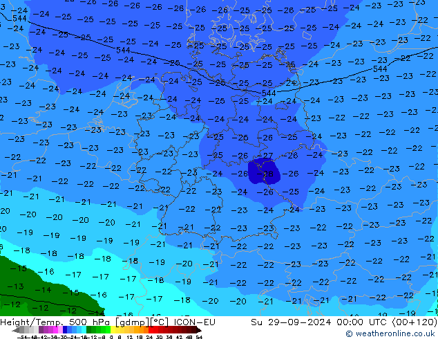 Géop./Temp. 500 hPa ICON-EU dim 29.09.2024 00 UTC