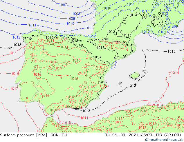 Luchtdruk (Grond) ICON-EU di 24.09.2024 03 UTC