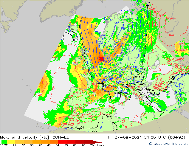 Max. wind velocity ICON-EU pt. 27.09.2024 21 UTC