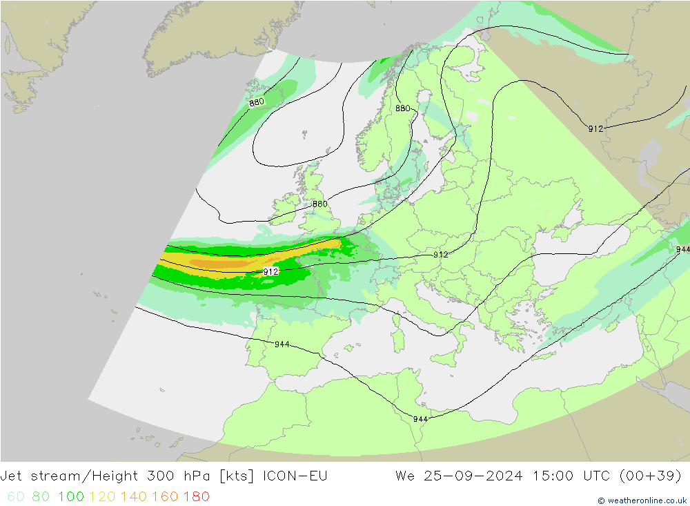 Jet stream/Height 300 hPa ICON-EU We 25.09.2024 15 UTC