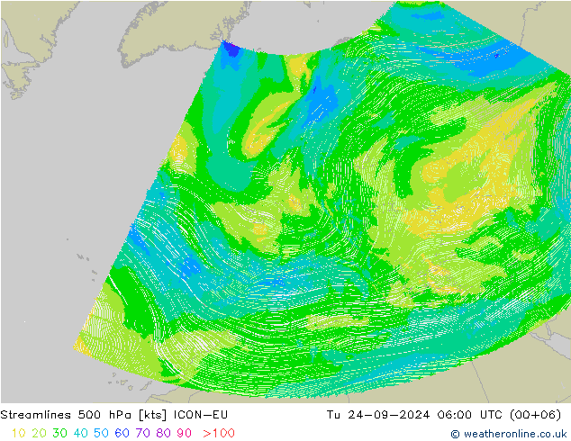 Streamlines 500 hPa ICON-EU Út 24.09.2024 06 UTC