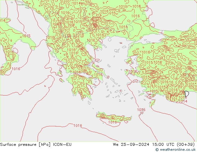 Pressione al suolo ICON-EU mer 25.09.2024 15 UTC