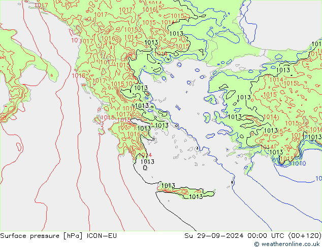 Surface pressure ICON-EU Su 29.09.2024 00 UTC