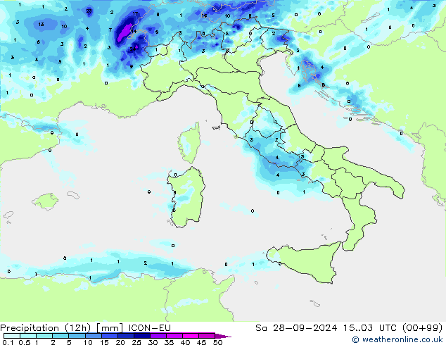 Precipitation (12h) ICON-EU So 28.09.2024 03 UTC